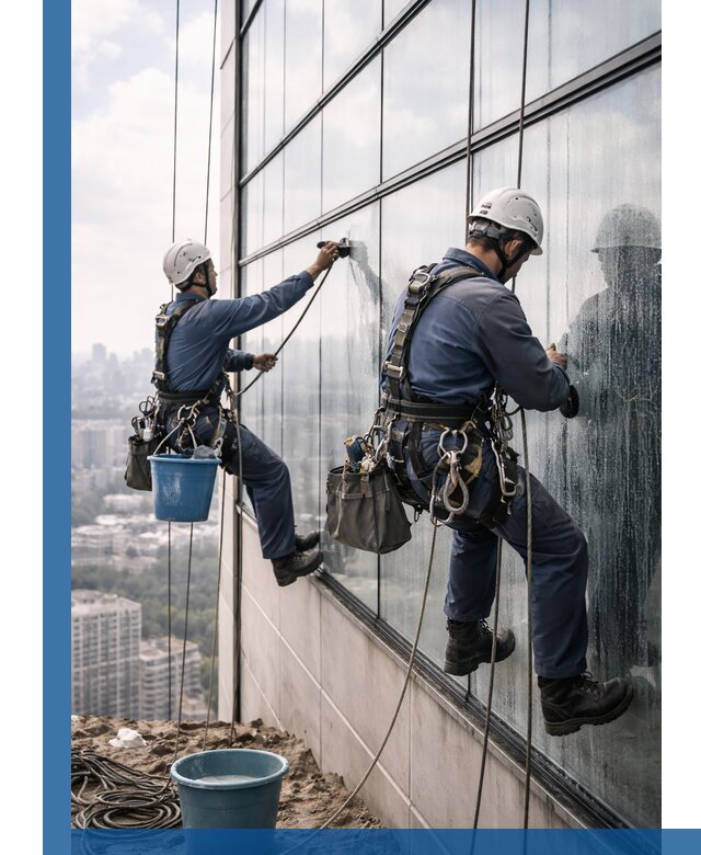 Профессиональная мойка фасадных окон альпинистами в Нурлате