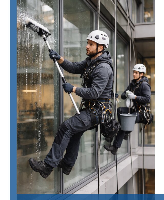 Профессиональная мойка витражей промышленными альпинистами в Нурлате