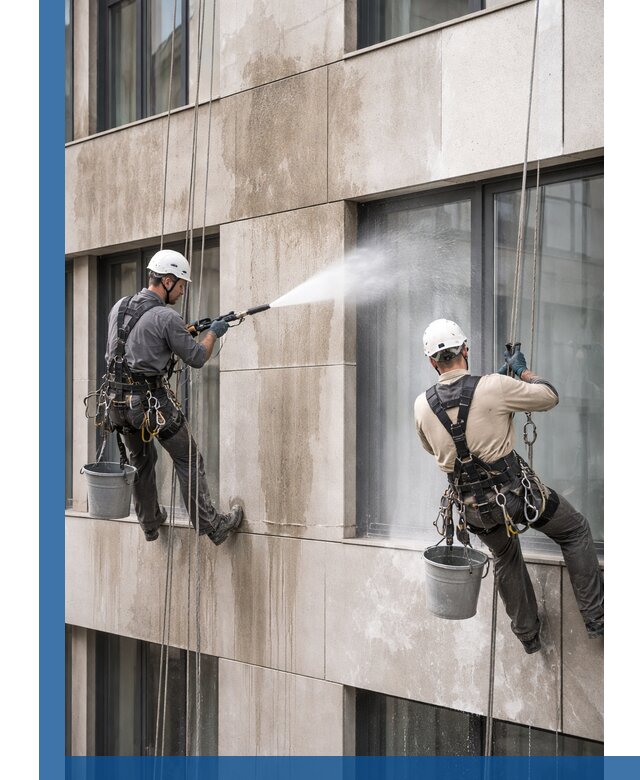 Послестроительная мойка фасада промышленным альпинизмом в Нурлате