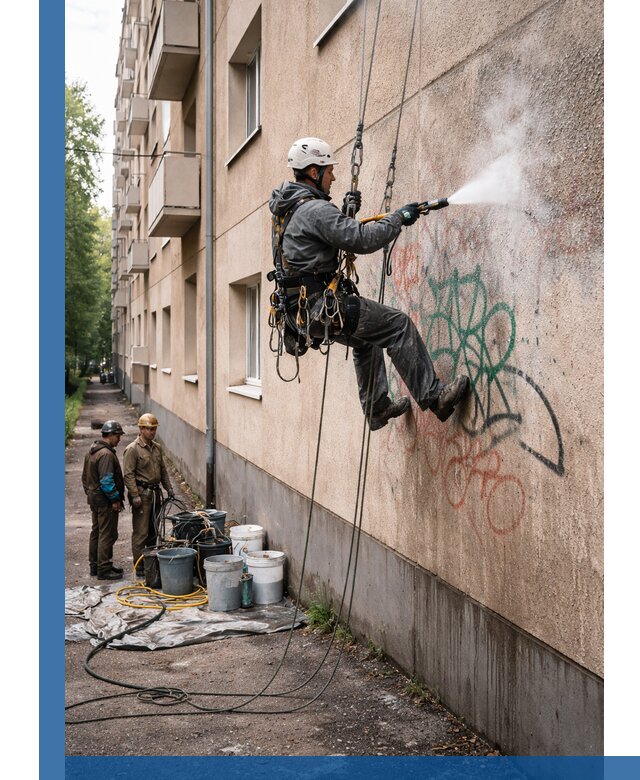 Удаление граффити с фасада в Нурлате без следов и повреждений