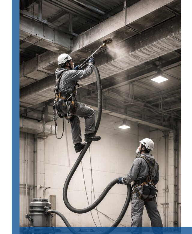 Обеспыливание потолочных конструкций в Нурлате промышленным альпинизмом