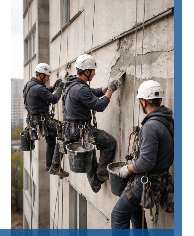 Ремонт бетонных элементов фасада в Нурлате от 2607 р. | ВЫСОТНИК-Нрт