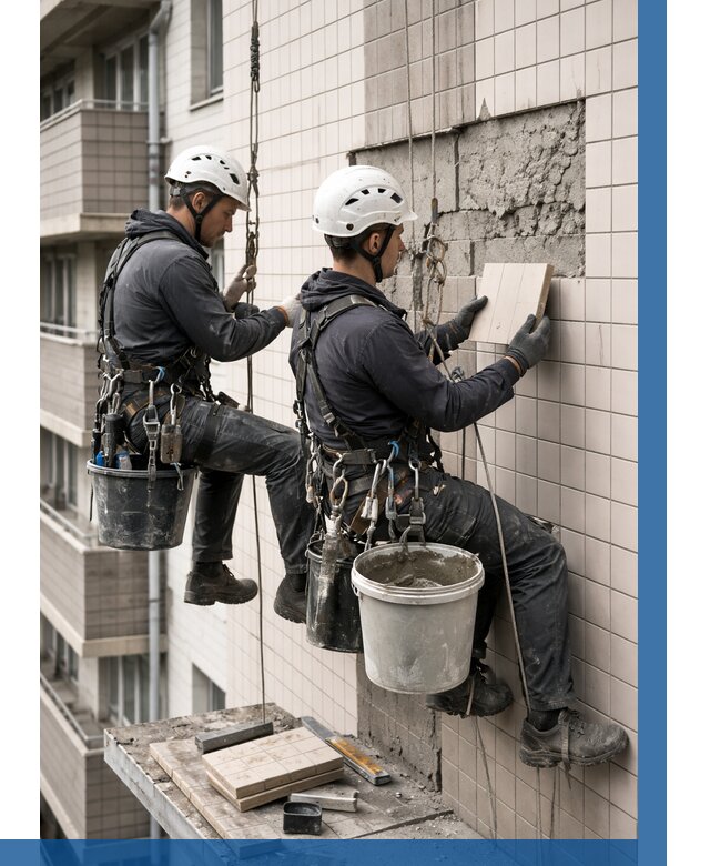 Ремонт облицовки фасада плиткой в Нурлате от 1877 р. | ВЫСОТНИК-Нрт