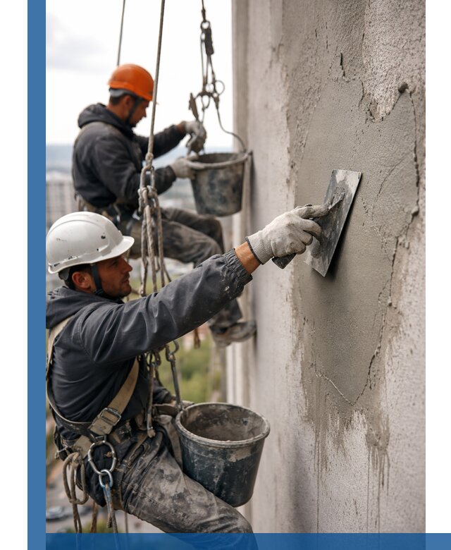 Штукатурка фасада на высоте в Нурлате профессиональные работы