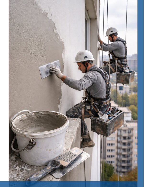 Шпаклевка фасада на высоте в Нурлате от 730 р. | ВЫСОТНИК-Нрт