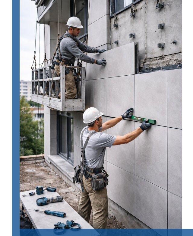 Монтаж керамогранита на фасад в Нурлате под ключ с гарантией качества