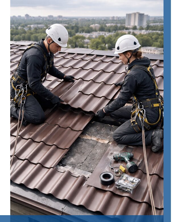 Ремонт металлочерепицы на крыше в Нурлате от 938 р. | ВЫСОТНИК-Нрт