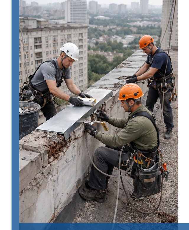 Ремонт парапета на кровле в Нурлате, высотные работы с гарантией