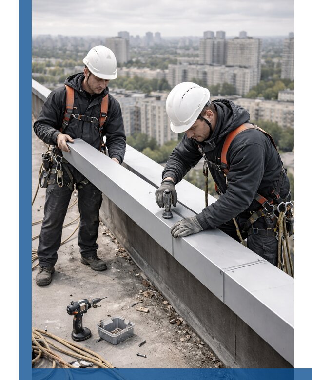 Монтаж парапетных крышек и ограждений кровли в Нурлате