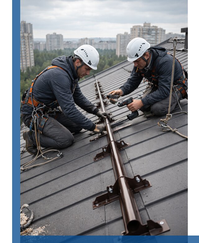 Монтаж снегозадержателей на кровле зданий в Нурлате под ключ