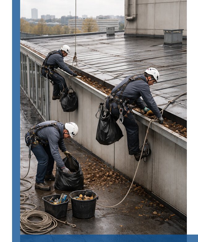 Очистка кровли по периметру в Нурлате силами промышленных альпинистов