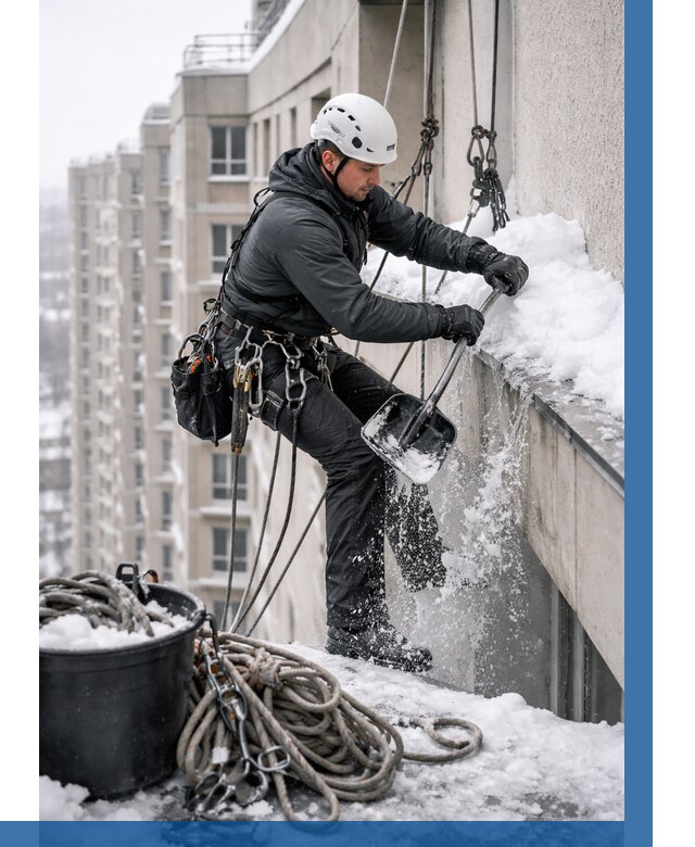 Очистка карнизов от снега в Нурлате от 313 р. | ВЫСОТНИК-Нрт