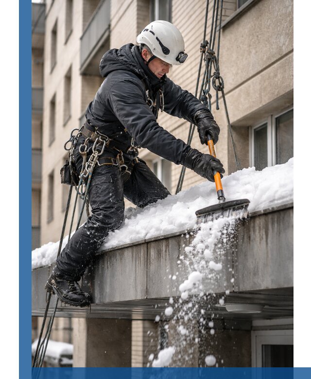 Очистка козырьков от снега в Нурлате круглогодично безопасно