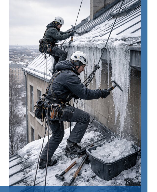 Удаление наледи с кровли в Нурлате от 5735 р. | ВЫСОТНИК-Нрт