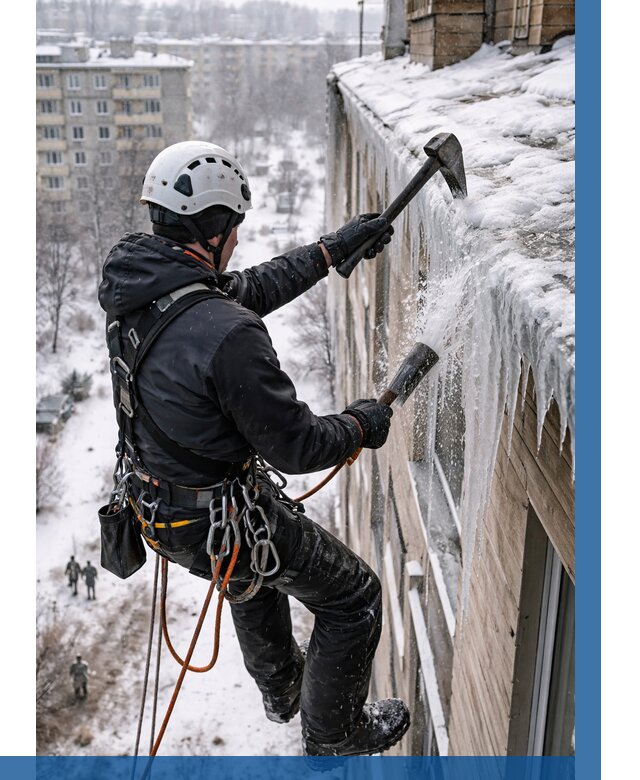 Сбивание сосулек с крыши в Нурлате по цене от 4692 р. | ВЫСОТНИК-Нрт