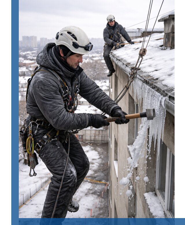 Сбивание и удаление сосулек с крыши в Нурлате безопасно