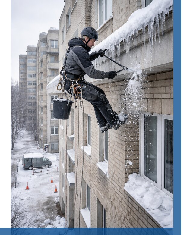 Удаление наледи с карнизов в Нурлате от 365 р. | ВЫСОТНИК-Нрт