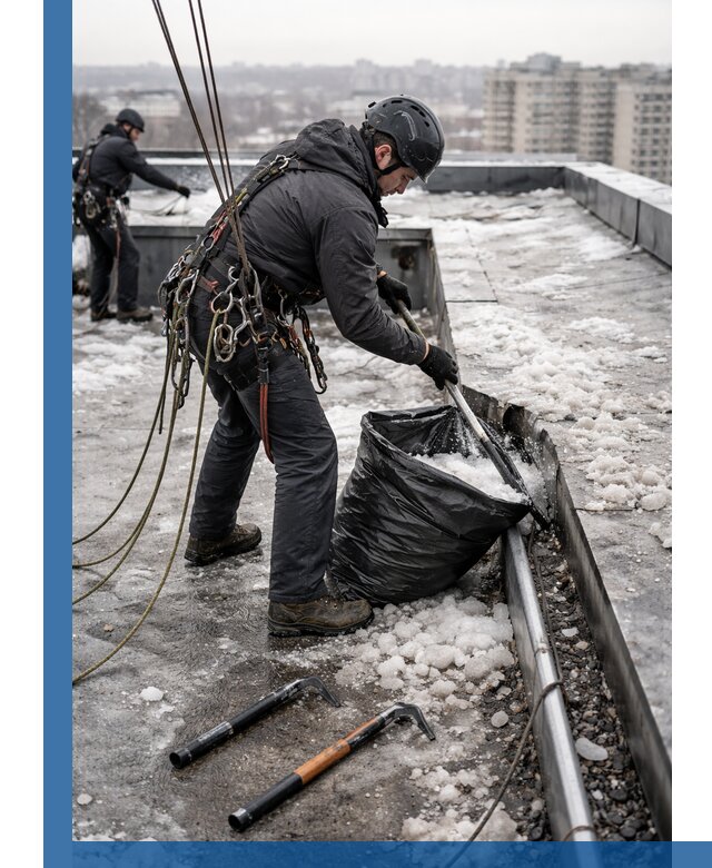 Аварийная очистка кровли в Нурлате от промальпинистов
