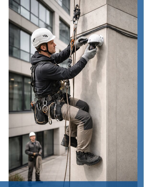 Монтаж камер видеонаблюдения на фасаде в Нурлате от 8863 р.-ВЫСОТНИК-Нрт