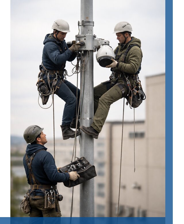 Установка видеокамер на мачте в Нурлате от 8863 р. | ВЫСОТНИК-Нрт