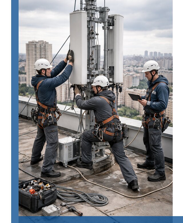 Монтаж антенн связи на крыше в Нурлате с вводом в эксплуатацию