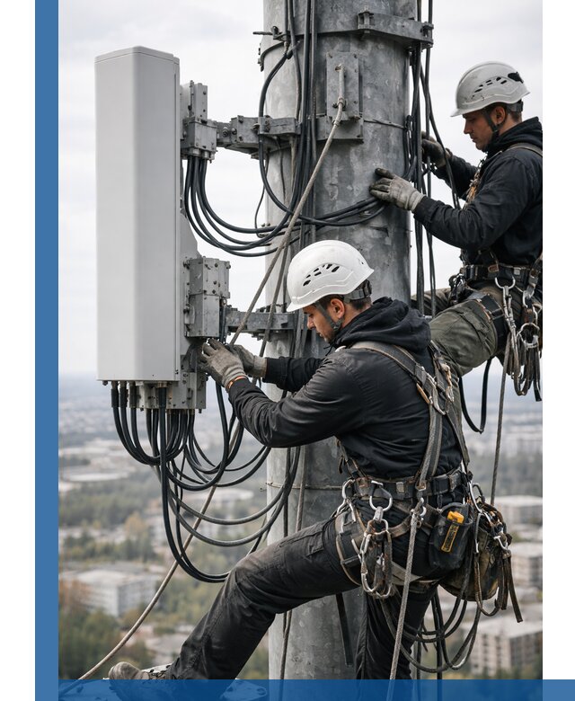 Монтаж оборудования связи на мачте в Нурлате с пусконаладкой