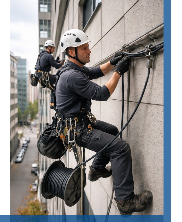 Прокладка кабеля по фасаду в Нурлате от 365 р. | ВЫСОТНИК-Нрт