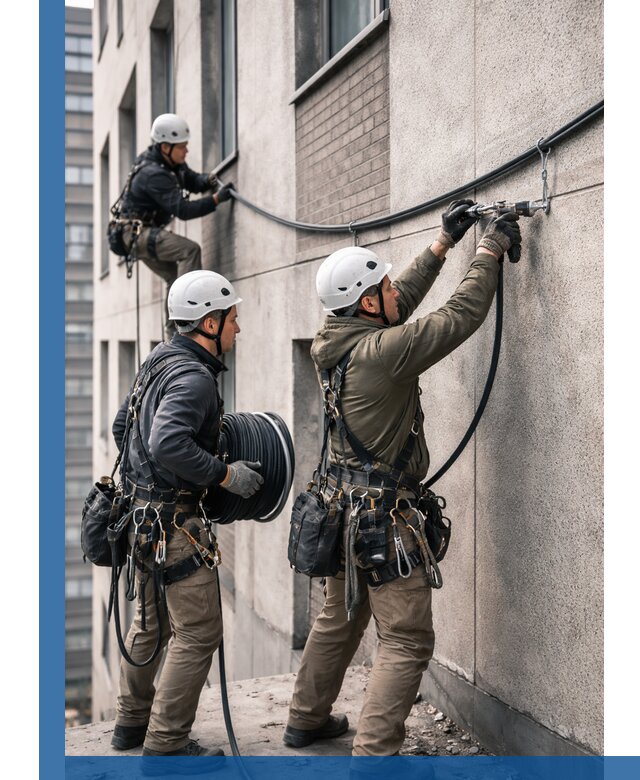 Прокладка кабеля по фасаду в Нурлате, профессиональный монтаж