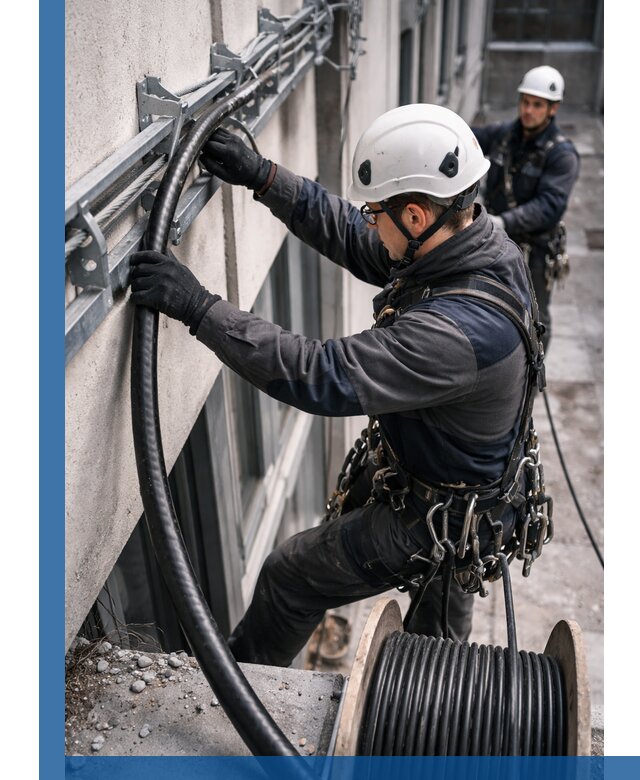 Протяжка кабеля питания на высоте в Нурлате с гарантией безопасности и качества