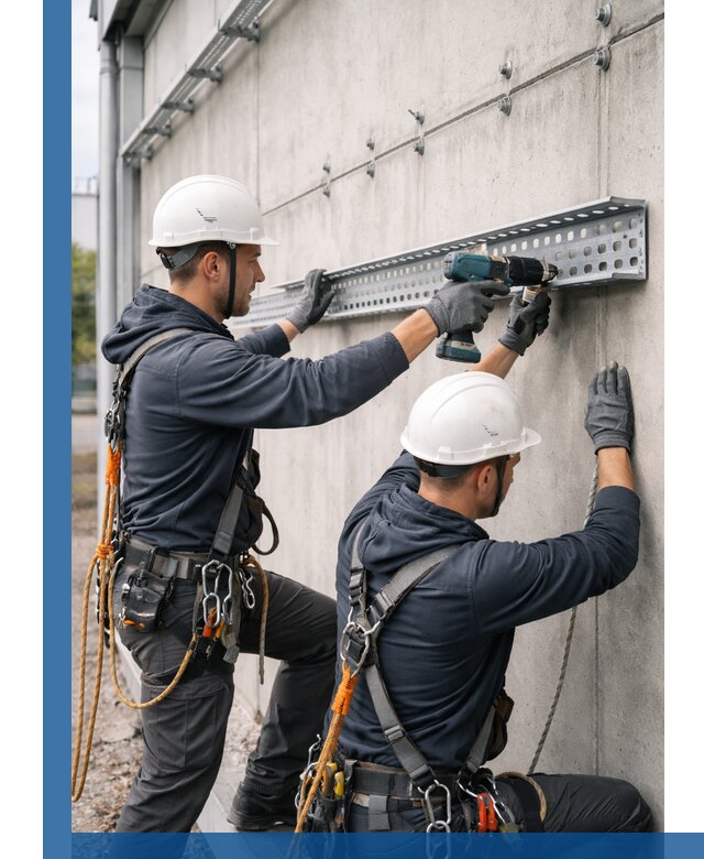 Монтаж кабельных лотков на фасаде зданий в Нурлате с гарантией