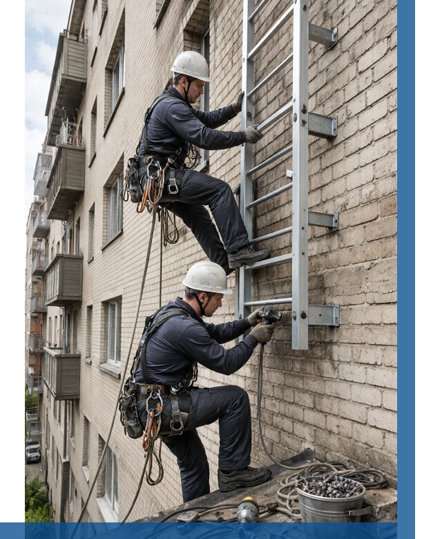 Монтаж пожарной лестницы в Нурлате от 26068 р заказать у ВЫСОТНИК-Нрт
