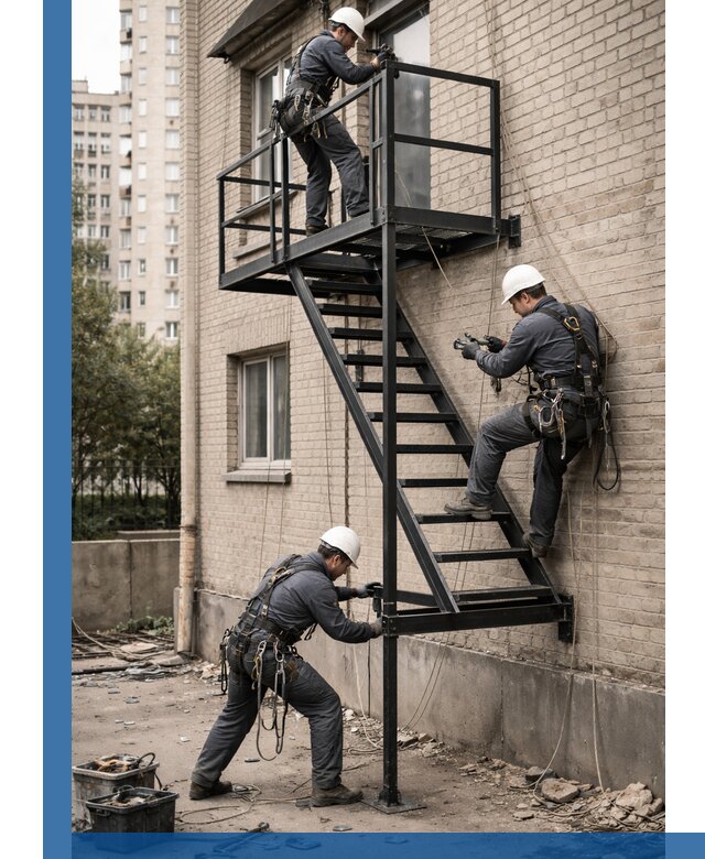 Монтаж пожарной лестницы в Нурлате, установка и крепление