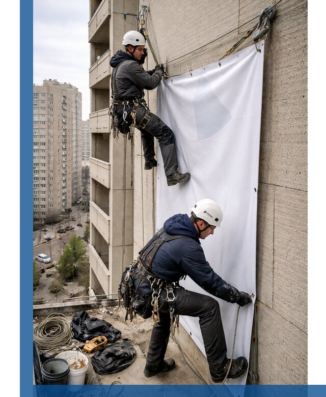Профессиональный монтаж баннеров на фасаде в Нурлате