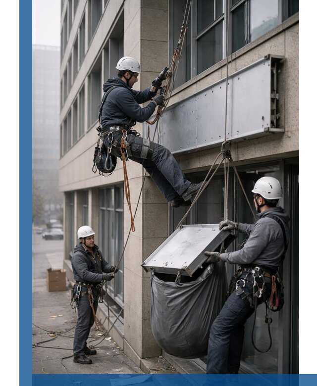 Демонтаж рекламной вывески с высотными работами в Нурлате