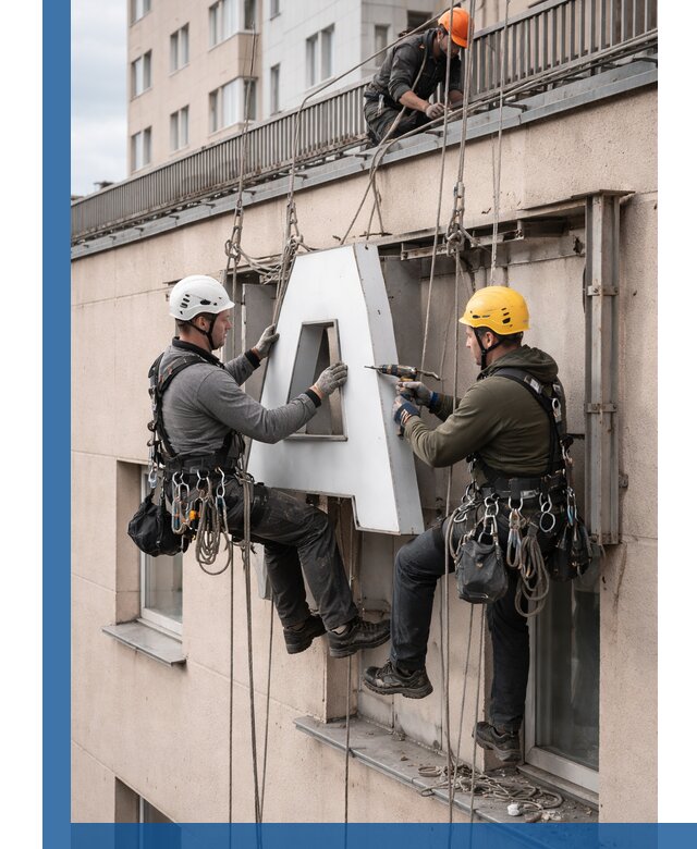 Ремонт и восстановление наружных вывесок на высоте в Нурлате