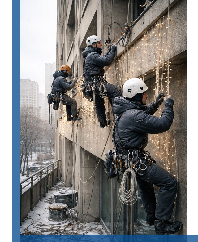 Монтаж новогодней иллюминации и украшение фасадов в Нурлате