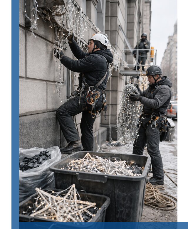 Демонтаж новогоднего оформления и гирлянд в Нурлате