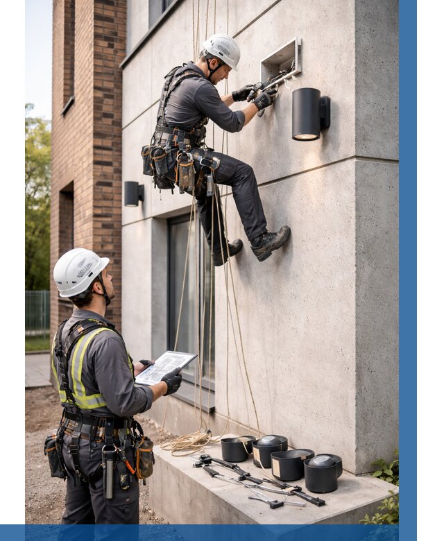 Монтаж фасадного освещения в Нурлате от 2607 р. | ВЫСОТНИК-Нрт