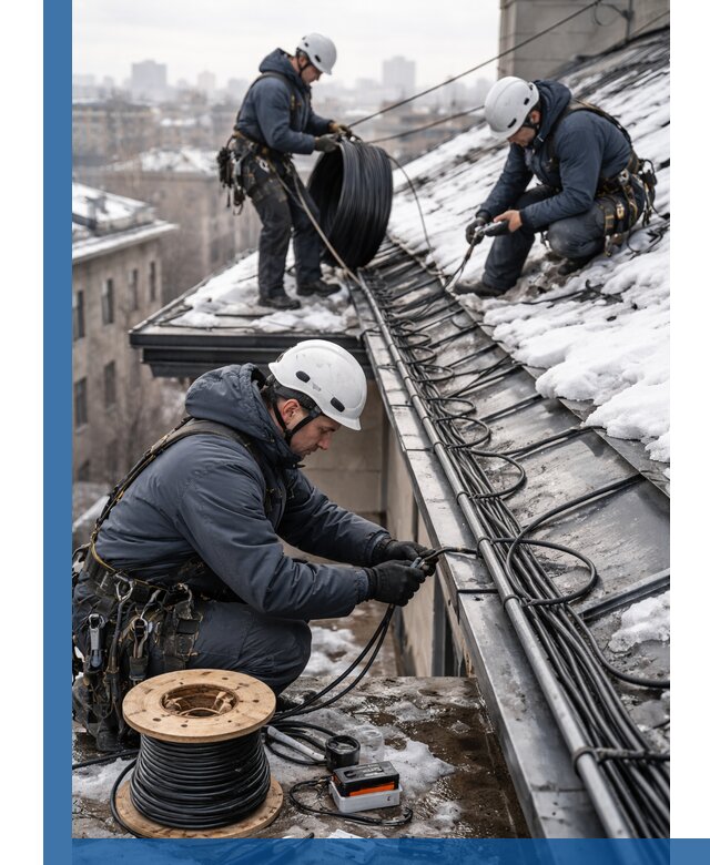 Монтаж греющего кабеля на кровле в Нурлате под ключ