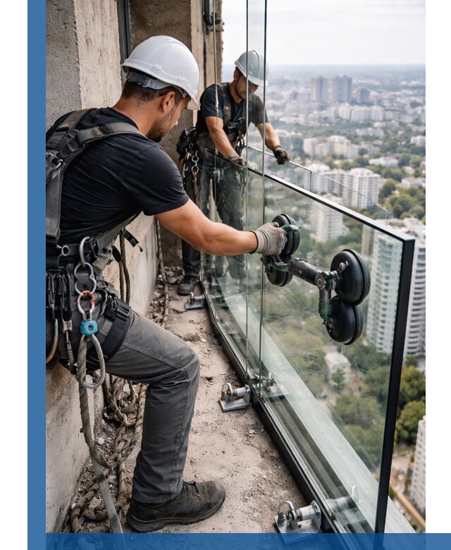 Монтаж стеклянных ограждений под ключ с гарантией в Нурлате