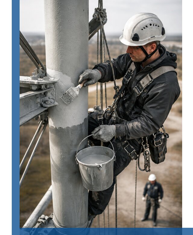 Покраска мачт связи в Нурлате промышленными альпинистами