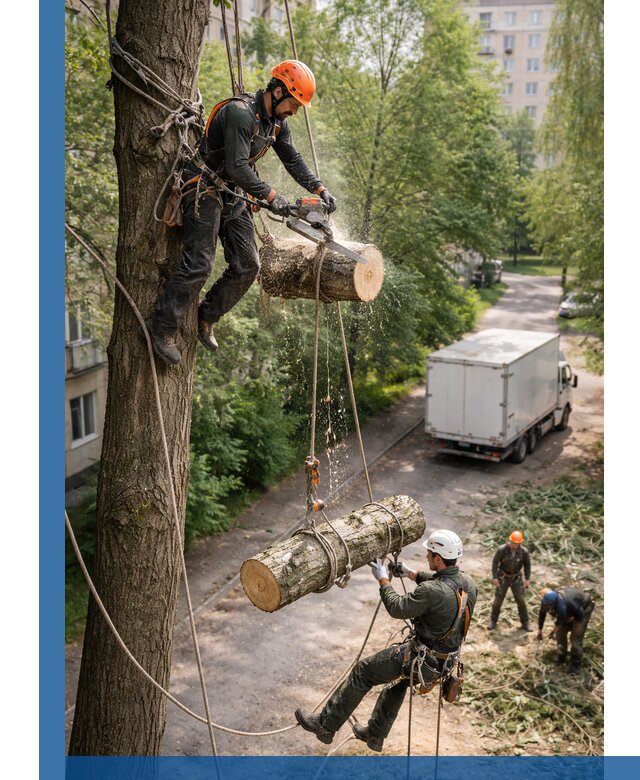 Спил деревьев альпинистами в Нурлате, безопасно и без повреждений