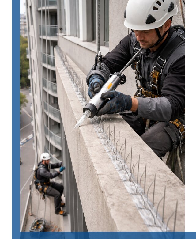 Установка шипов от птиц на фасадах и кровлях в Нурлате